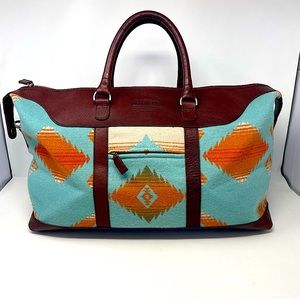 Pendleton Wool Duffle Bag Southwestern Aztec Print Zip Leather Bottom Studd